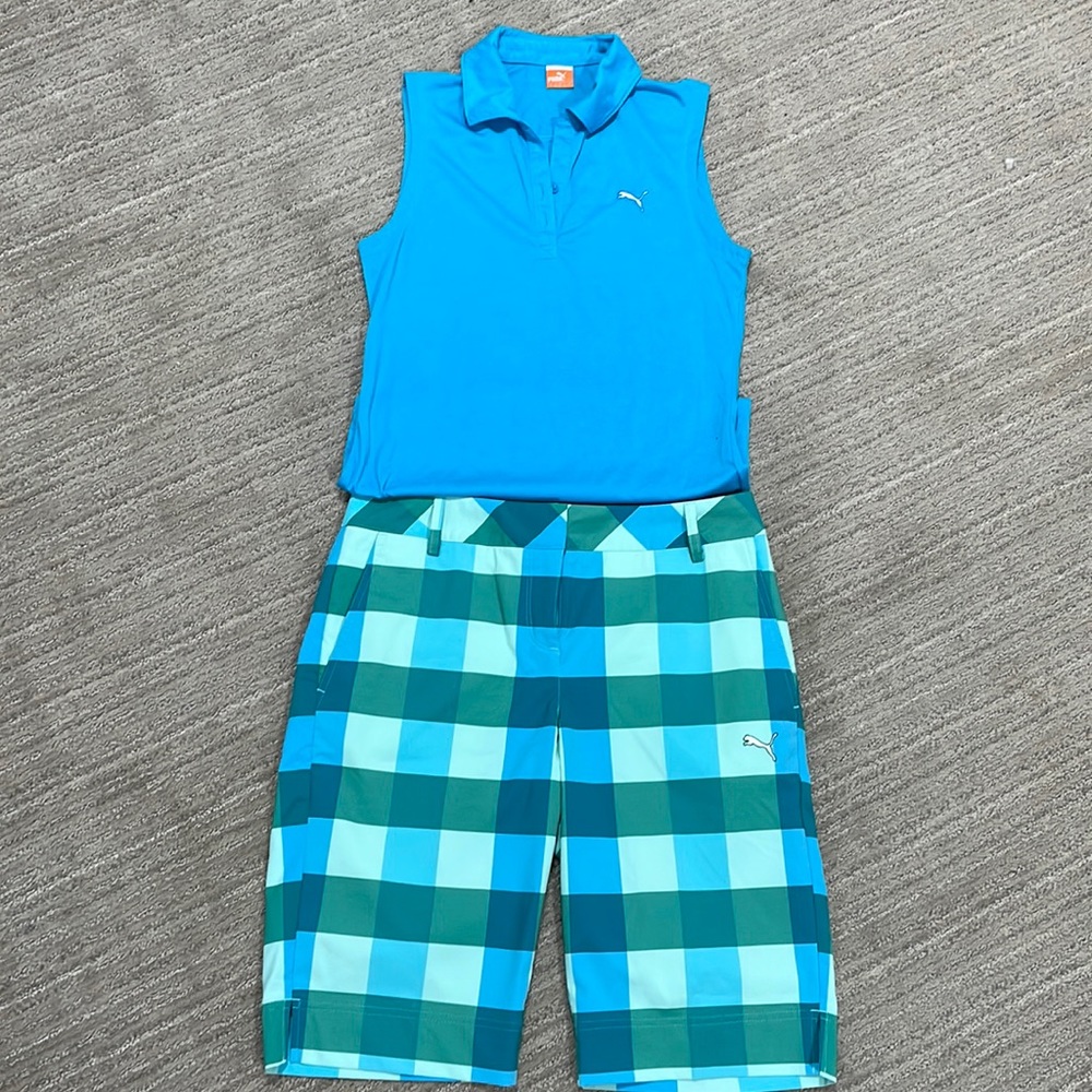Puma Golf Plaid shorts with pockets.